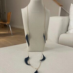 Club Monaco Blue Black Feather Necklace
